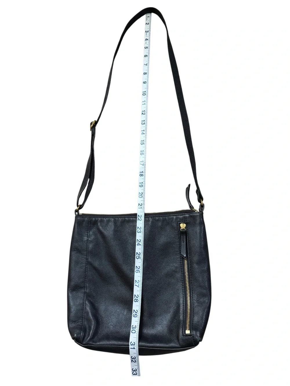 Fossil Black Pebbled Leather Crossbody Bag with Gold Zip Accent Boho Chic
